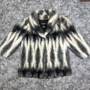 Vintage Olympia Limited Inc Womens Gray Black Faux Fur Coat Size L Made In USA